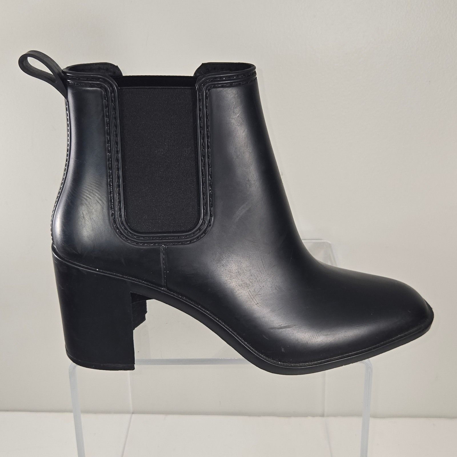 Cushionaire Womens Memory Foam Chelsea Rain Boots Black Block Heel Size 10